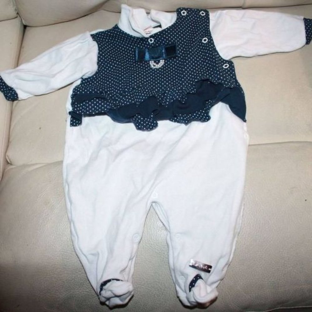 NEW!  Infant Baby Navy/White Velour Size 6 Months